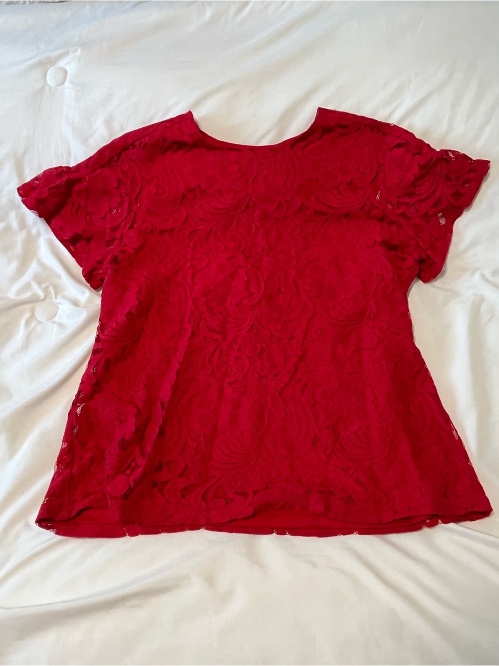 Liz Claiborne Vibrant Red Lace Short Sleeve Blouse Size Large